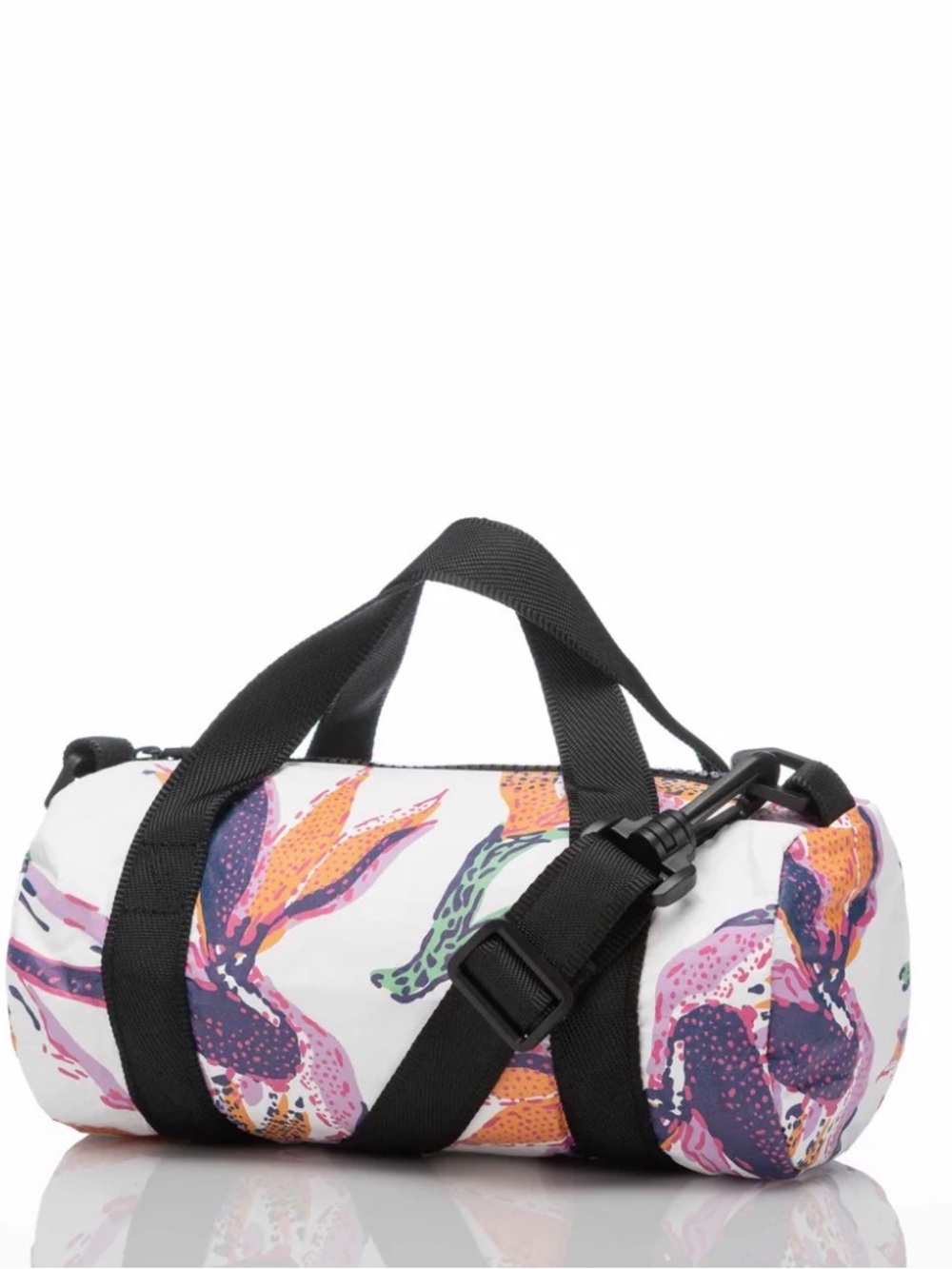 White Floral Barrel Bah with Pink & Purple Accents